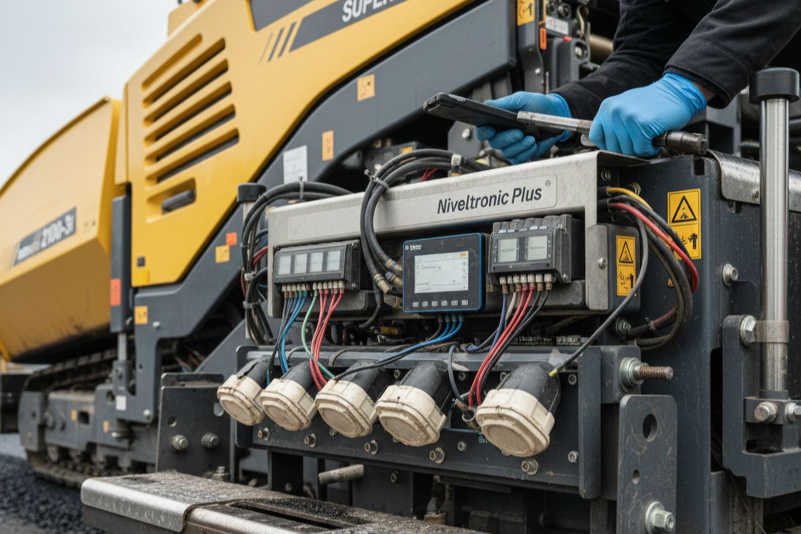 Проверка датчиков системы Niveltronic Plus на асфальтоукладчике Vogele