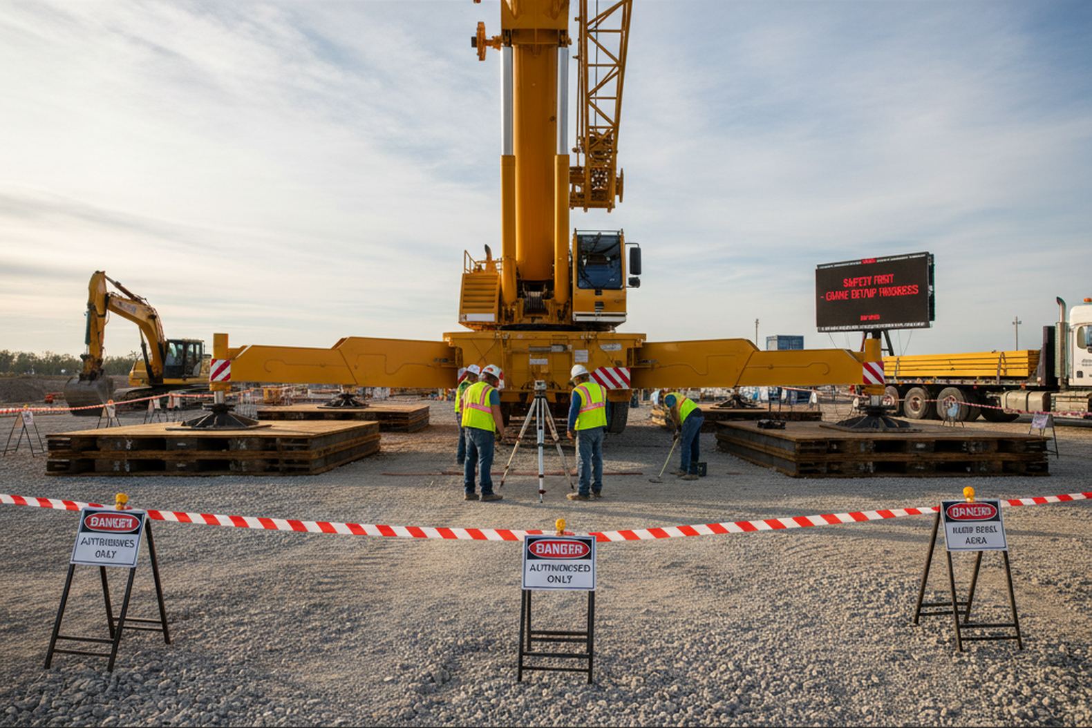 Выдвижные опоры крана, подготовка рабочей зоны и меры безопасности