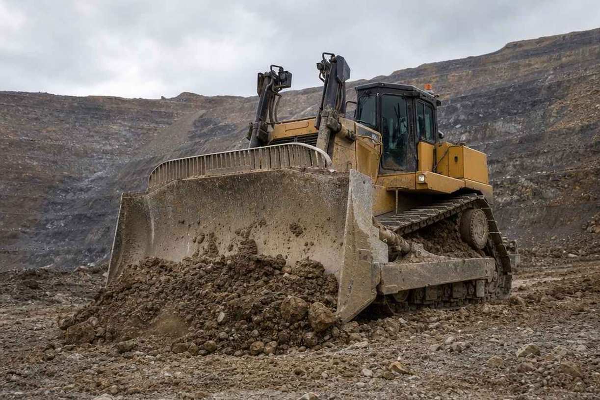 бульдозер Shantui SD32 на карьере в работе