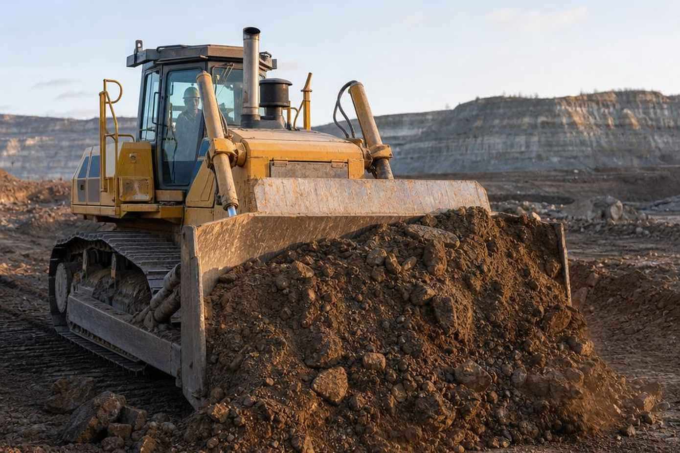 гусеничный бульдозер Shantui SD32 на вскрышных работах в карьере