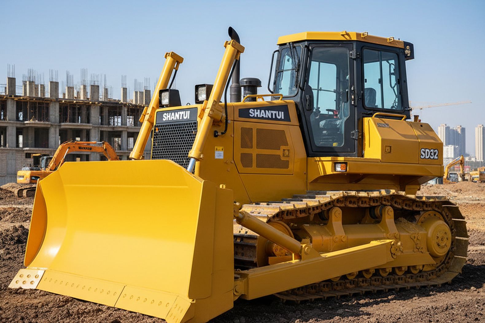 Кабина и отвал бульдозера Shantui SD32 крупным планом