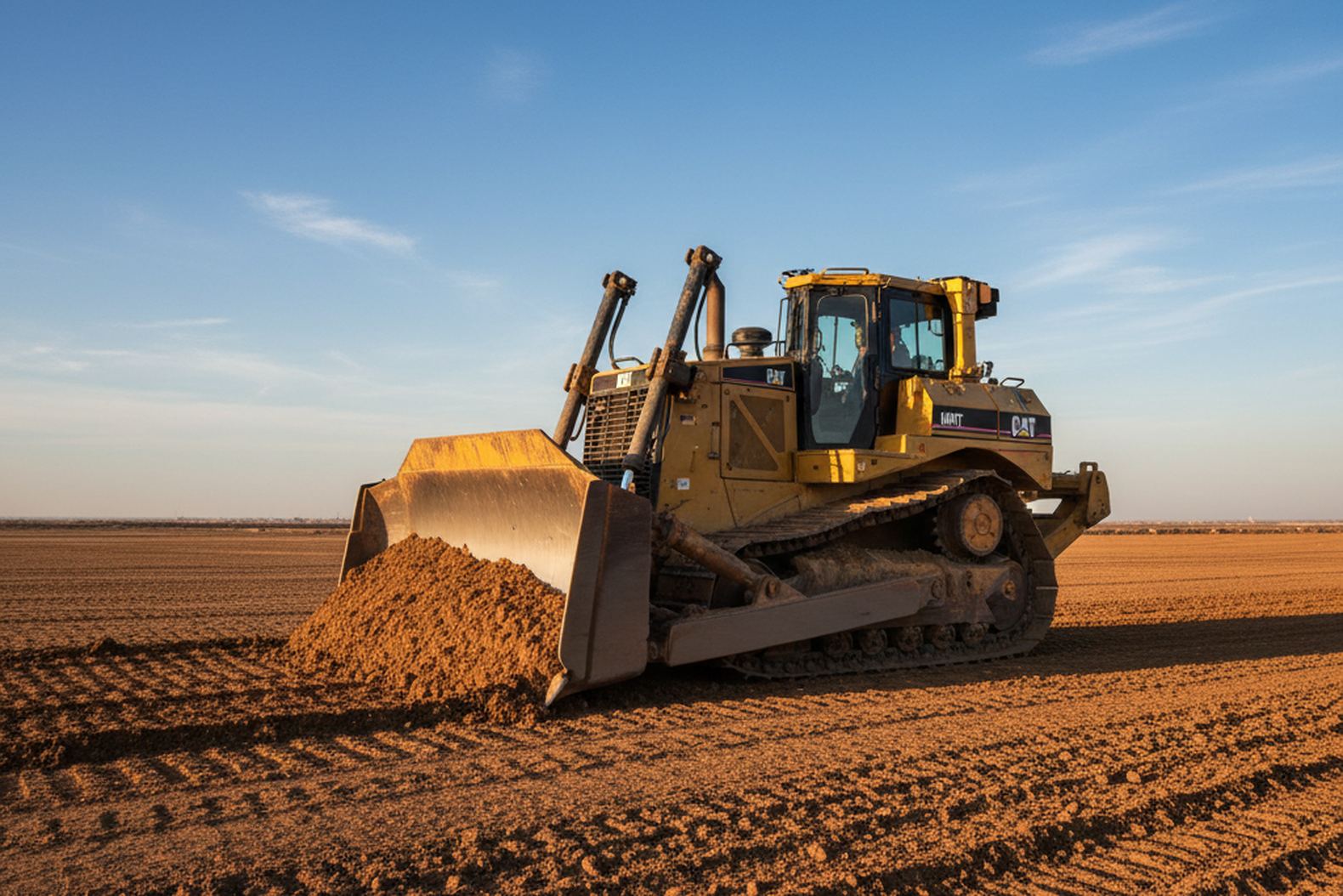 CAT D8T выравнивает поверхность на инфраструктурном объекте