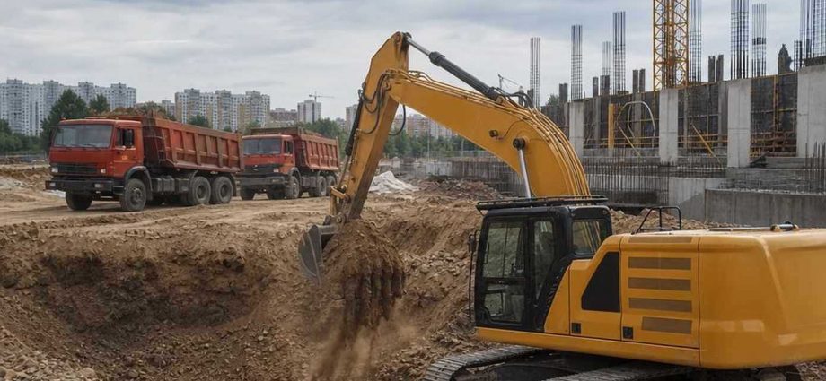 Гусеничный экскаватор CAT 320 на строительной площадке