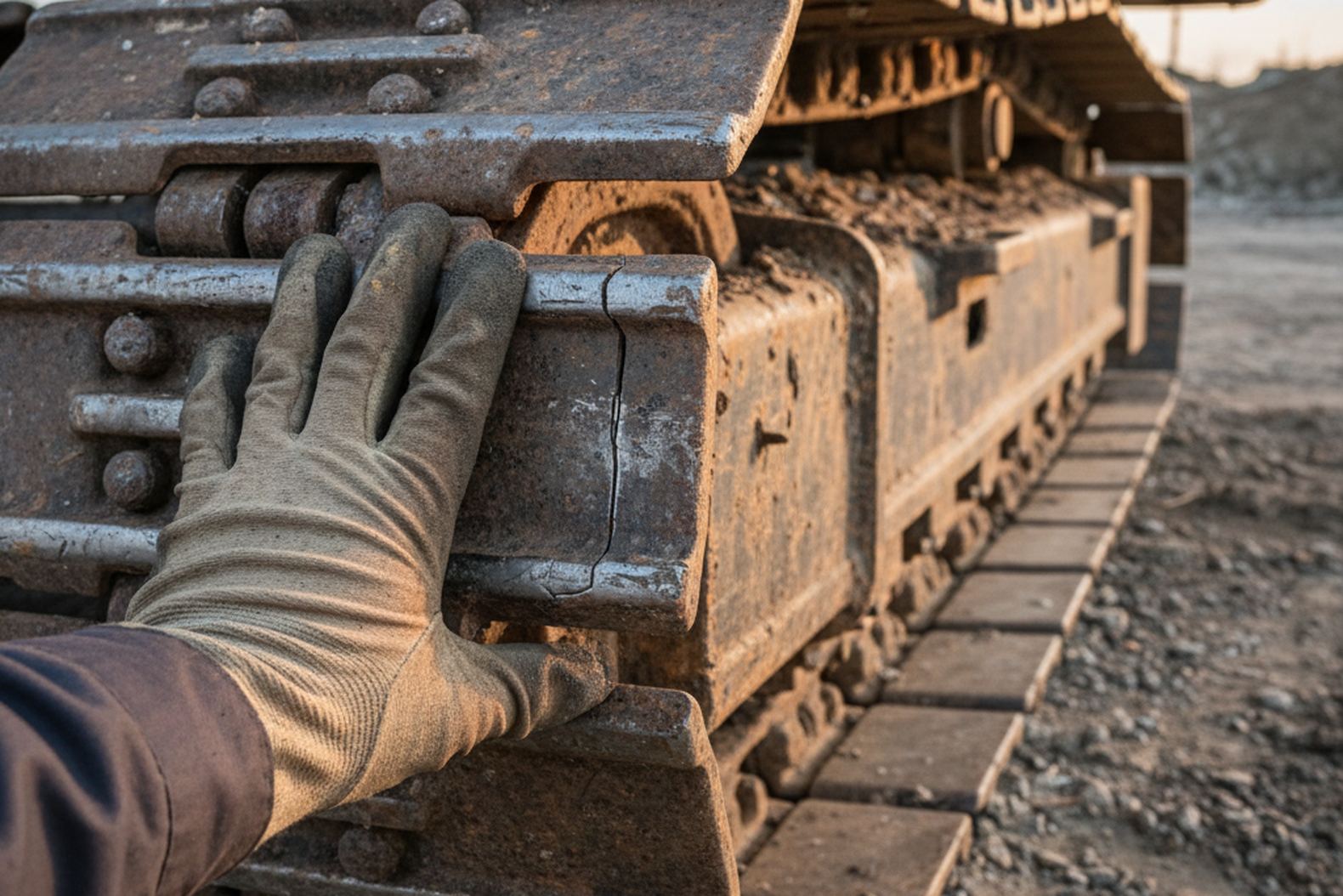 Проверка цепи гусеницы экскаватора на износ и ржавчину