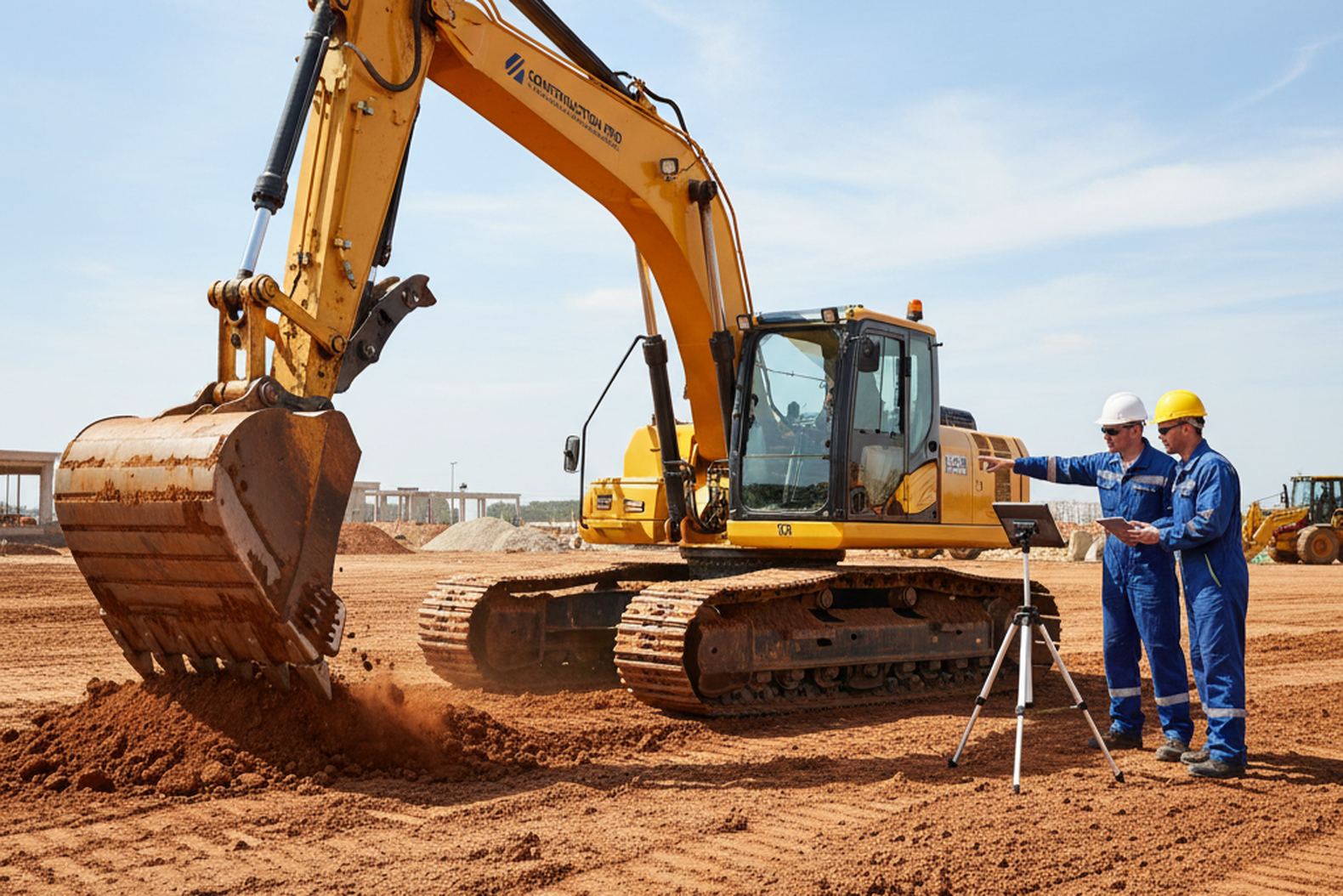 Испытание экскаватора на стройплощадке под нагрузкой