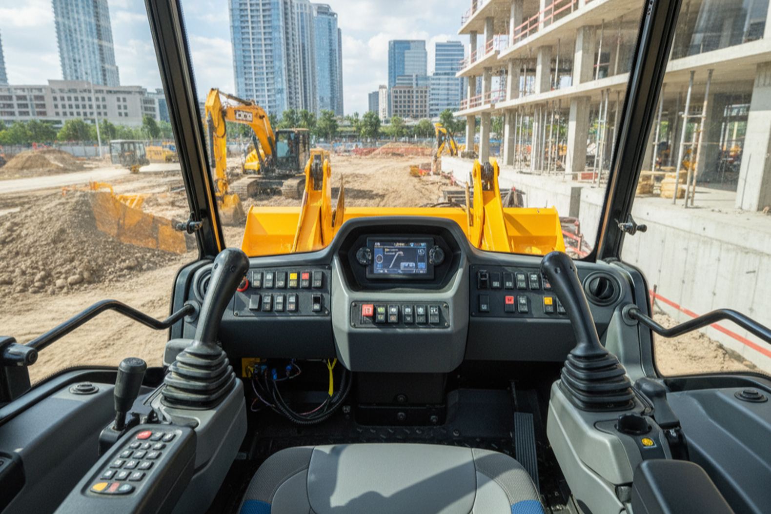 Современная кабина экскаватора-погрузчика JCB 3CX с эргономичным управлением