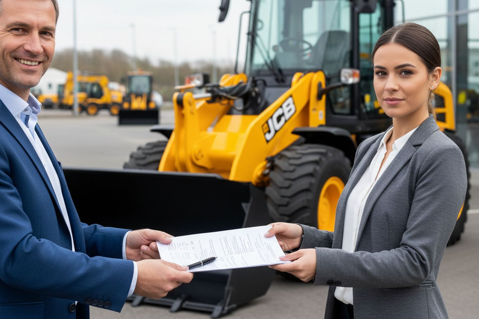 Передача документов клиенту у колесного погрузчика JCB