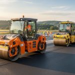 Дорожные катки Hamm и Bomag на асфальтировании нового шоссе