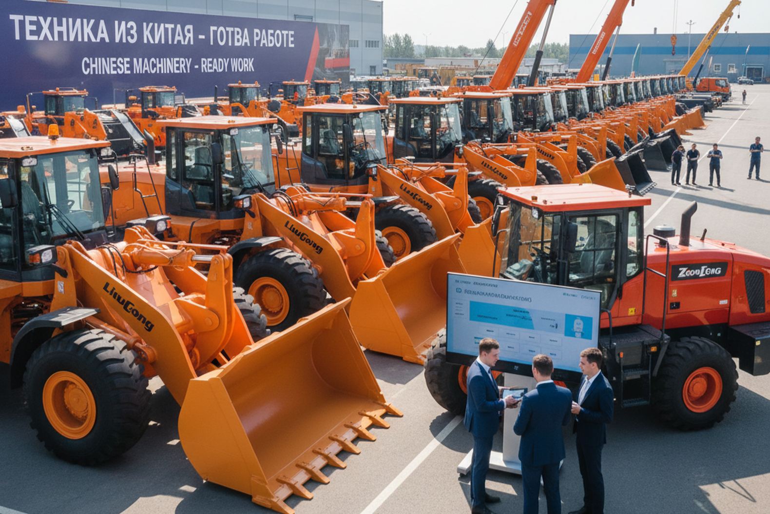 Дилерский центр спецтехники в России, новые китайские бульдозеры, погрузчики и краны, клиенты выбирают технику
