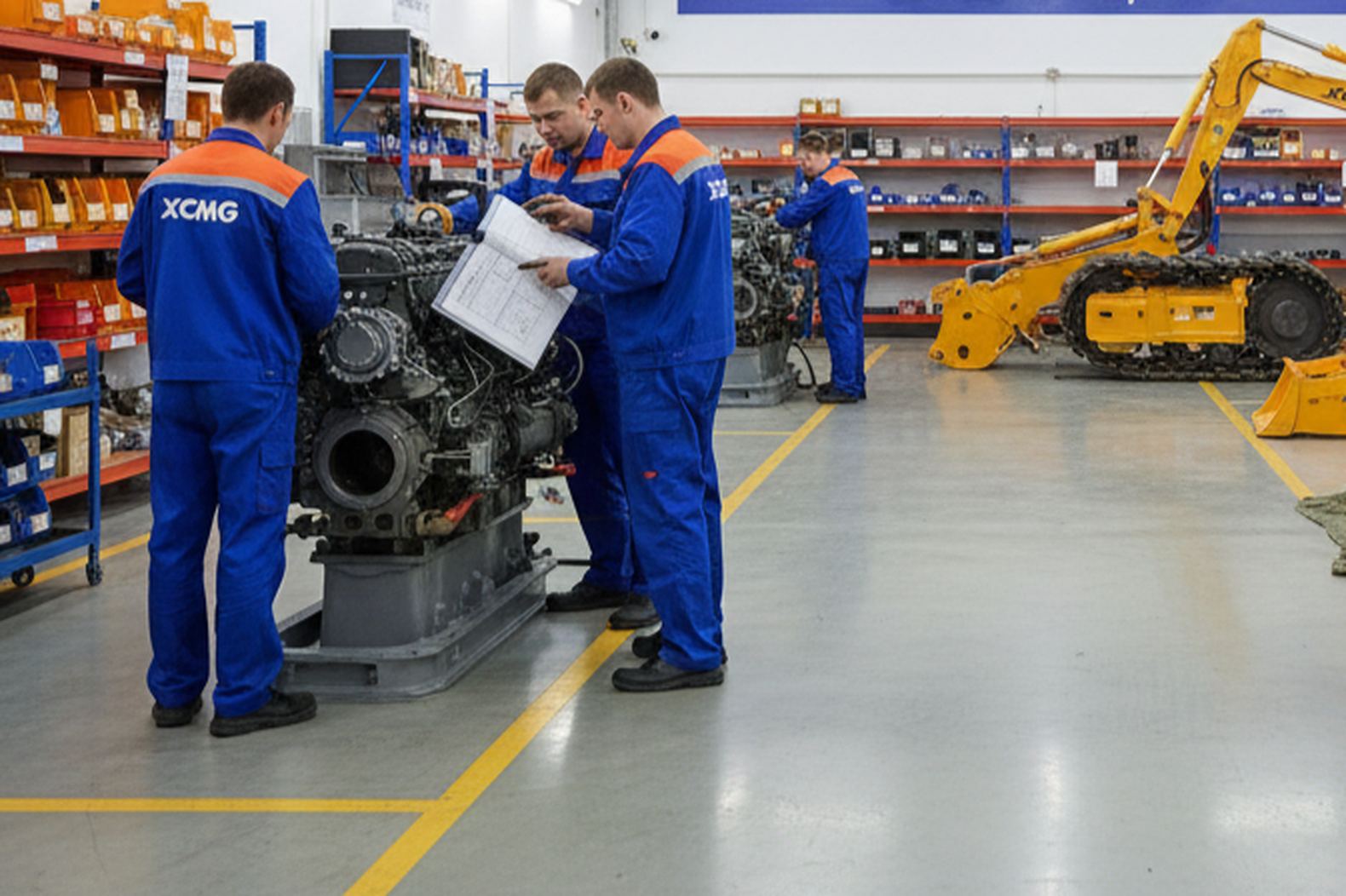 Сервисный центр по обслуживанию китайской строительной техники в России, механики проводят ремонт и обучение