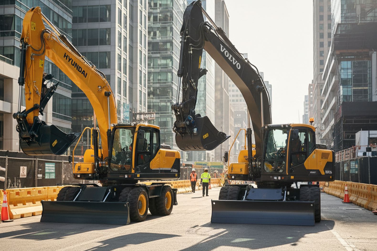 Сравнение экскаваторов Hyundai R210W-9S и Volvo EW160E на рабочем участке