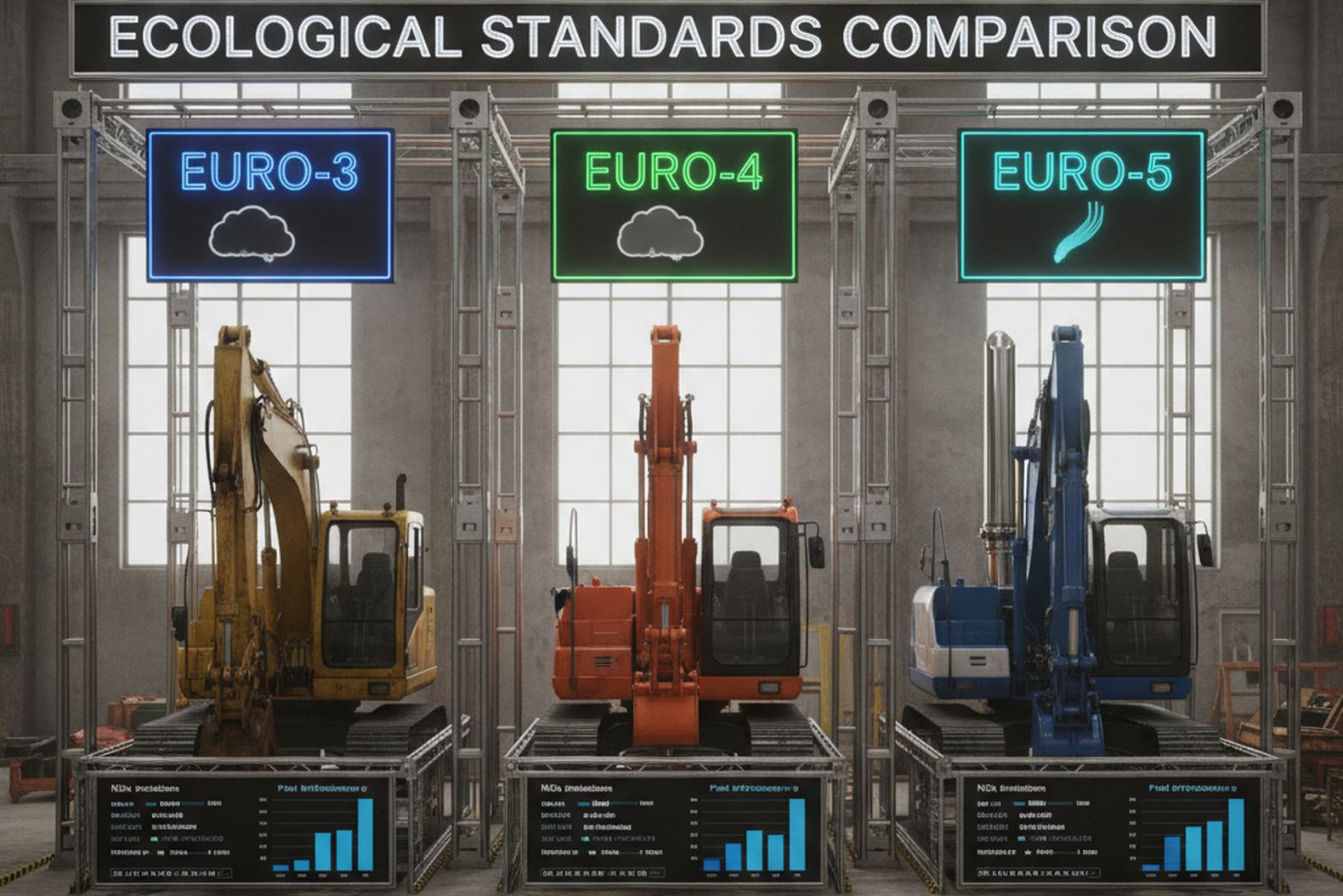 Сравнение строительной техники разных экологических стандартов Евро