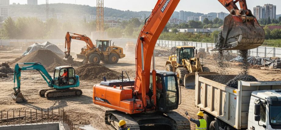 Современная спецтехника на строительной площадке
