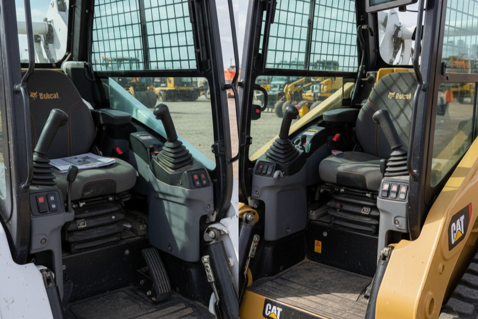 Кабины операторов Bobcat S770 и Caterpillar 259D3, вид изнутри