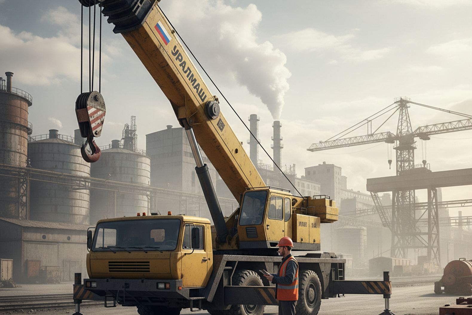 Российский автокран на производственной площадке