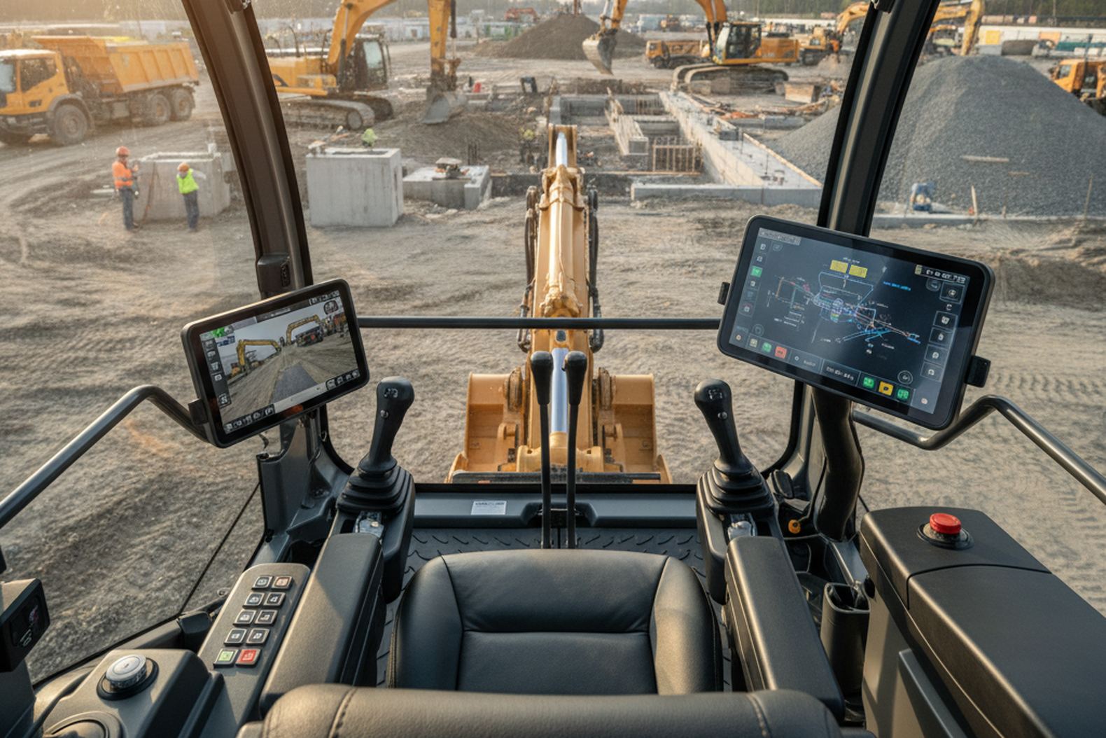 Интерьер кабины экскаватора нового поколения