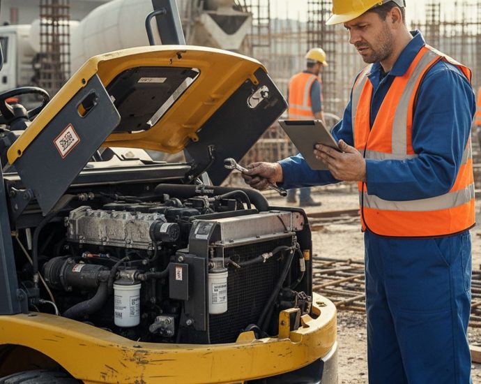 Погрузчик на строительной площадке во время технического осмотра