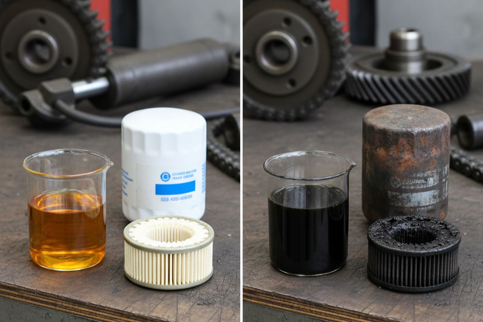Фильтры и масло погрузчика: сравнение чистого и загрязненного