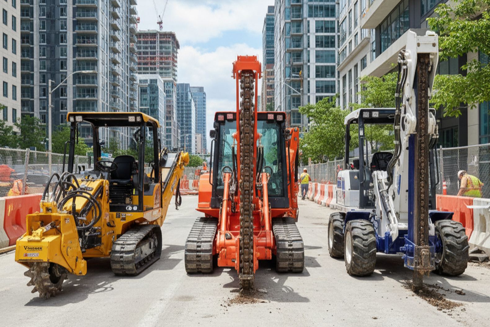 Сравнение траншеекопателей Vermeer RTX250, Ditch Witch и Delta TR900 на городской стройплощадке