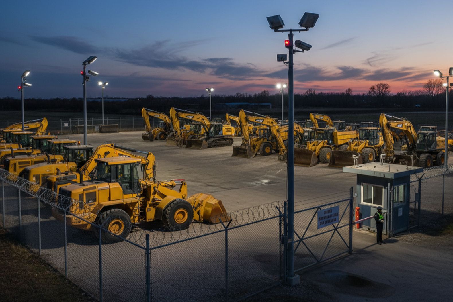 Стоянка с охраняемой строительной техникой под видеонаблюдением