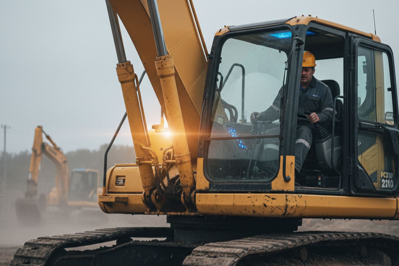 Медленное движение гидроцилиндра экскаватора Komatsu, проверка работы оператором