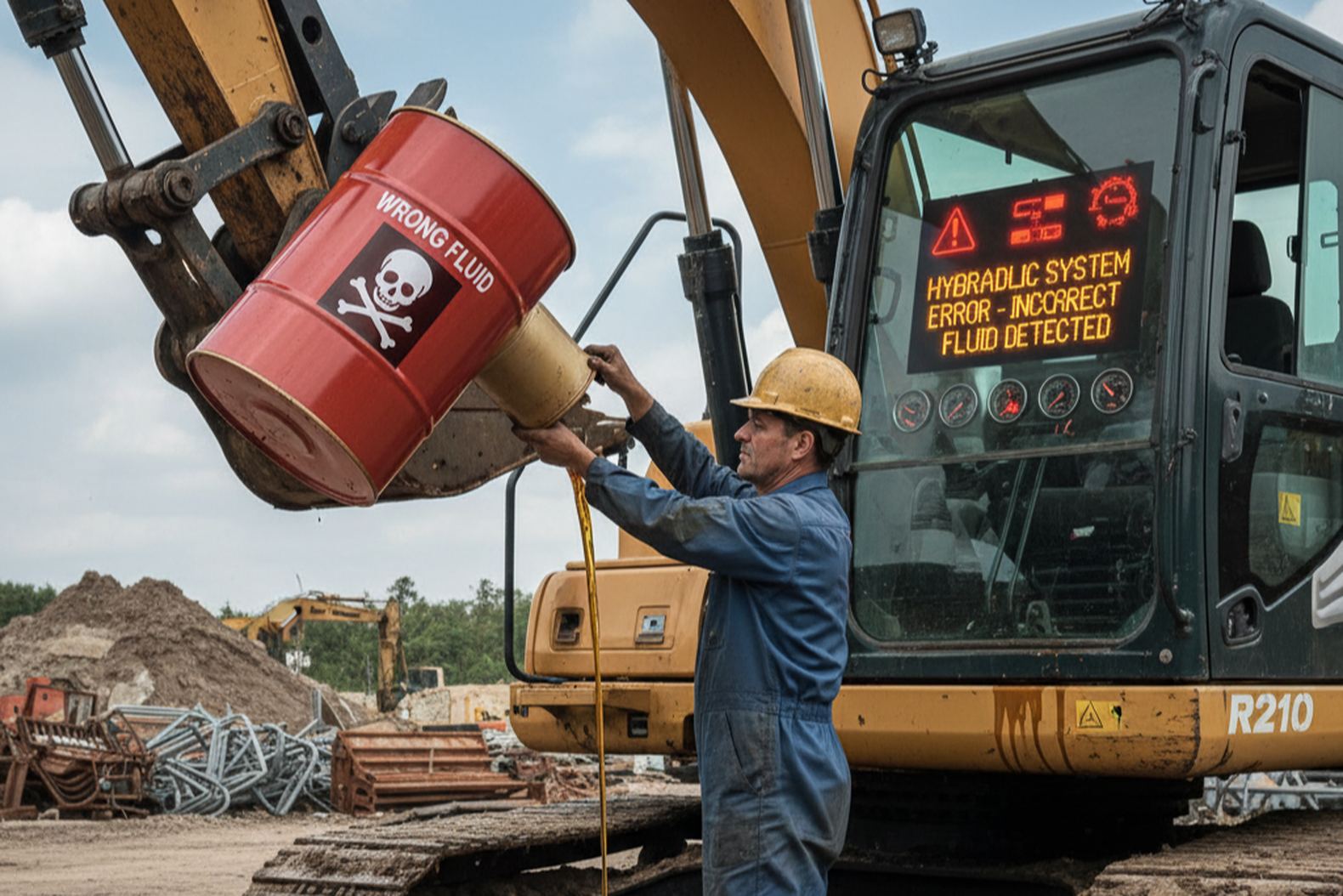 Ошибка при выборе гидравлического масла для экскаватора Hyundai, наливка неподходящей жидкости