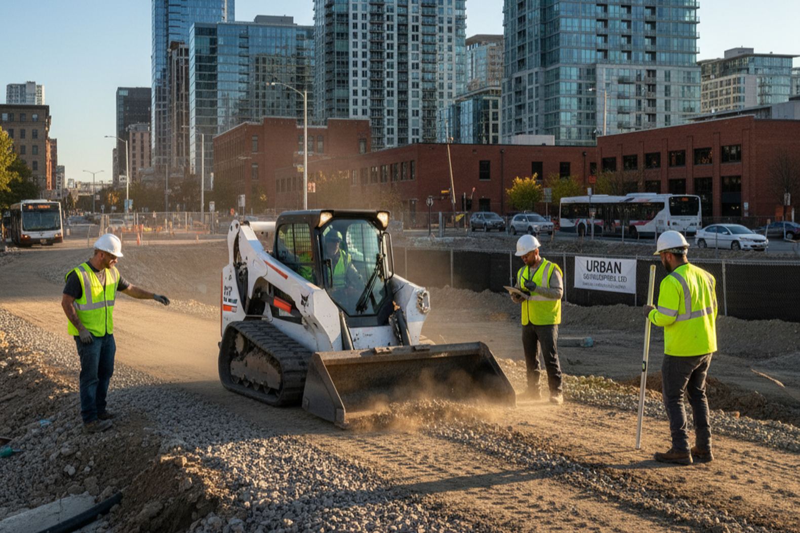 Планировка участка мини-погрузчиком Bobcat S770 при подготовке основания