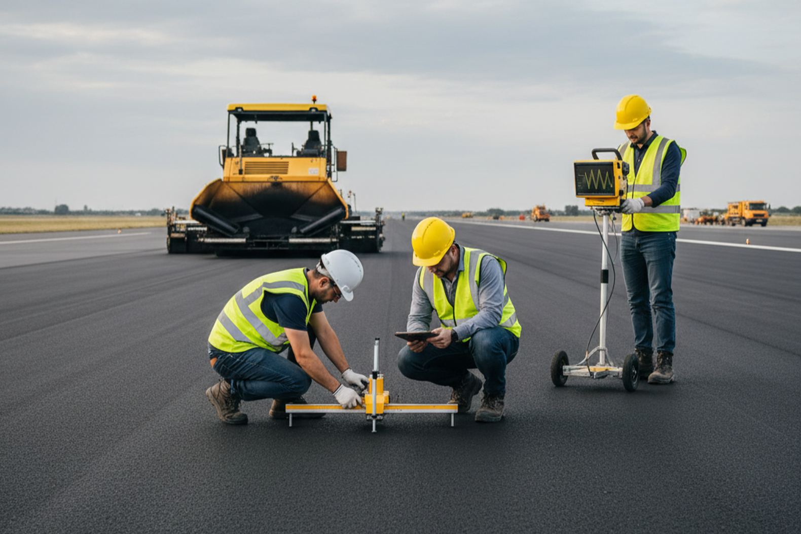 Контроль качества аэродромного покрытия после укладки асфальта