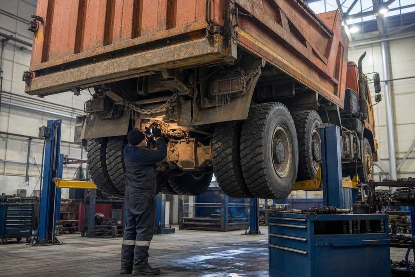 Техническое обслуживание самосвала Scania в сервисном центре