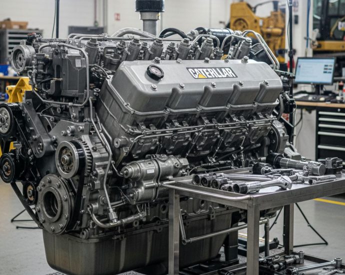 Дизельный двигатель спецтехники Caterpillar на капитальном ремонте в сервисном центре