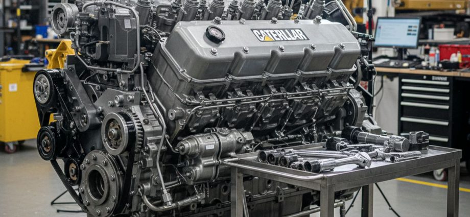 Дизельный двигатель спецтехники Caterpillar на капитальном ремонте в сервисном центре