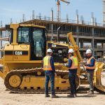 Бульдозер CAT D6 на строительной площадке, профессиональное обслуживание спецтехники