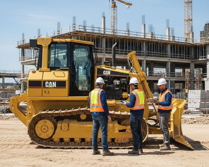 Бульдозер CAT D6 на строительной площадке, профессиональное обслуживание спецтехники