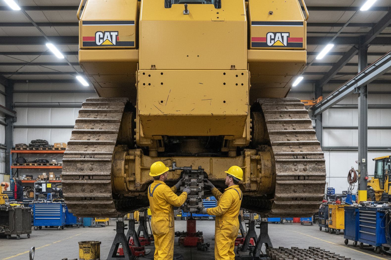 Ходовая часть бульдозера CAT D6 в сервисе, диагностика и замена гусеницы