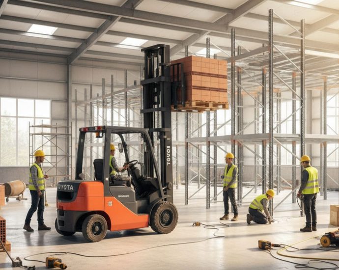 Главный вилочный погрузчик Toyota 8FG35 на строительстве современного склада