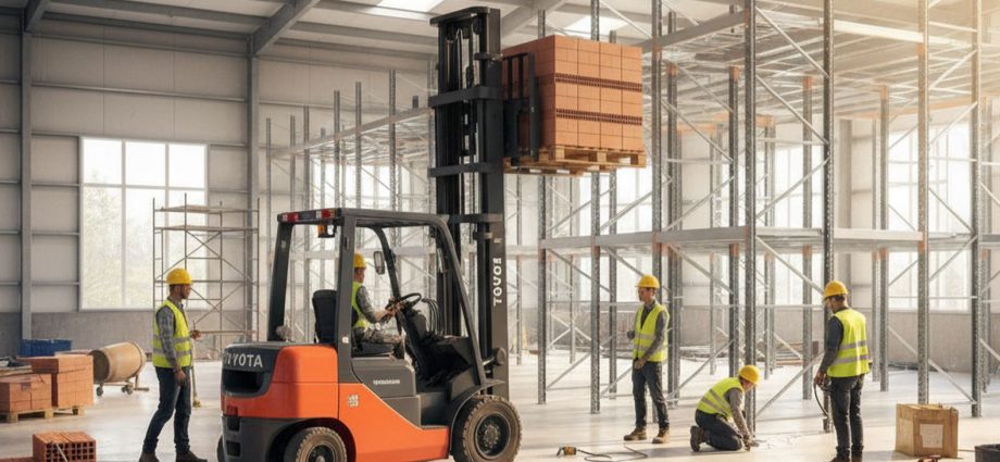 Главный вилочный погрузчик Toyota 8FG35 на строительстве современного склада