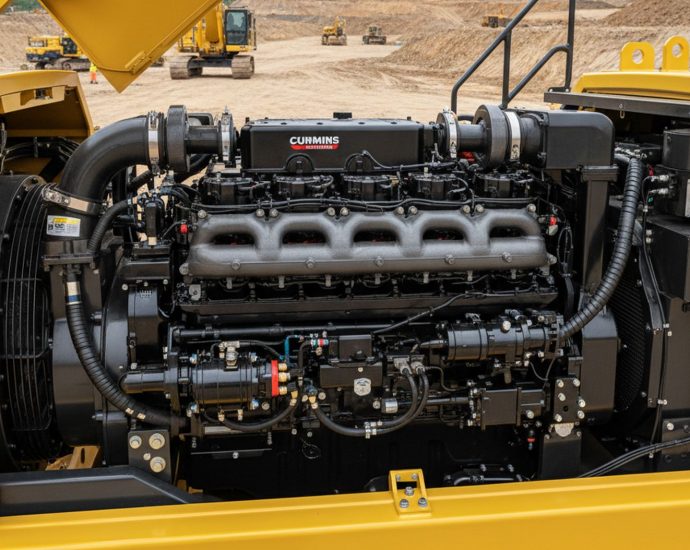 Cummins двигатель на строительной технике Komatsu на рабочей площадке