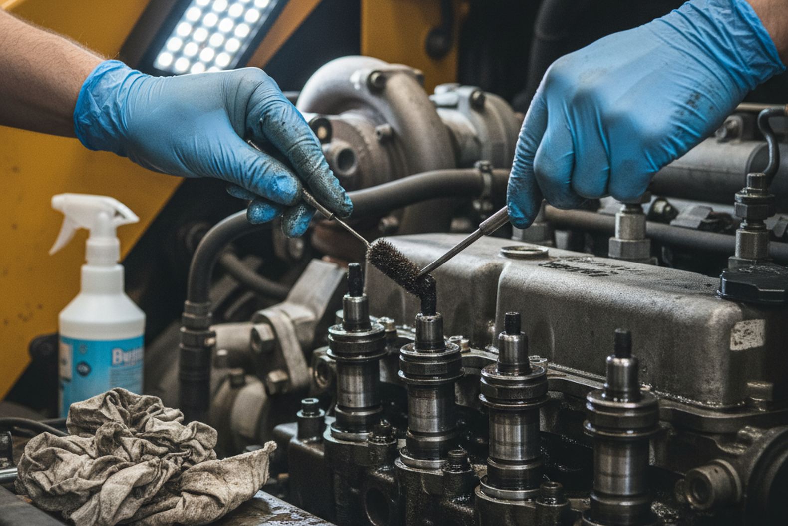 Очистка форсунок двигателя Cummins на экскаваторе JCB