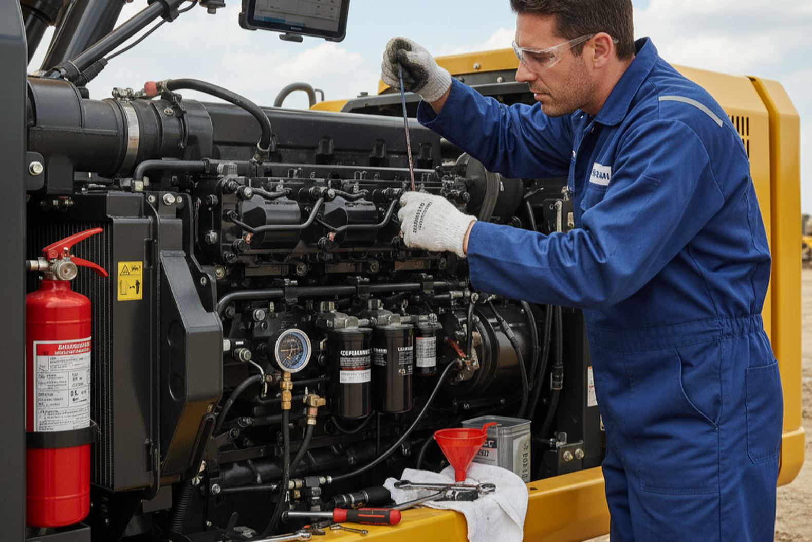 Проверка уровня масла и смазочной системы в двигателе Cummins на технике Hitachi