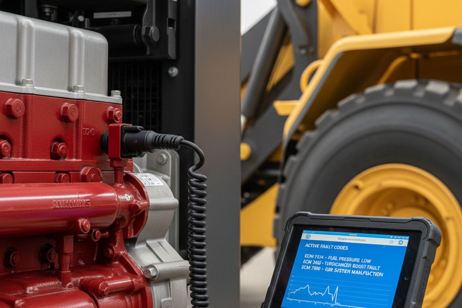 Диагностика двигателя Cummins при помощи сканера на погрузчике Volvo