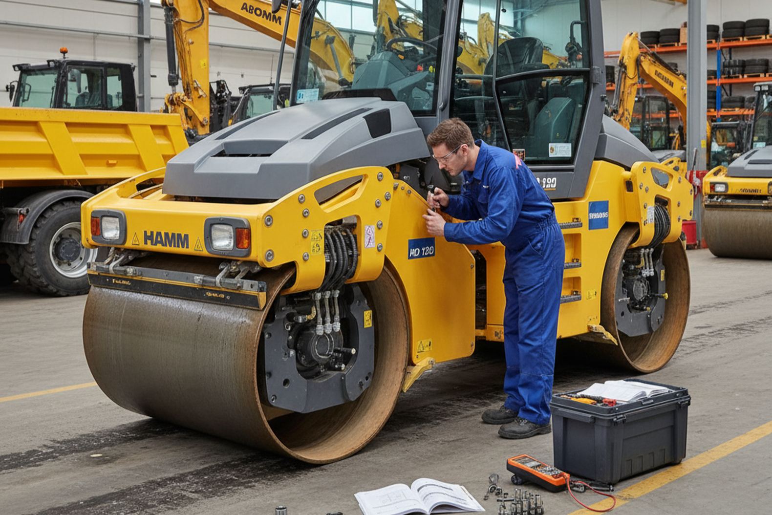 Техническое обслуживание катка Hamm HD 120 на базе подрядчика