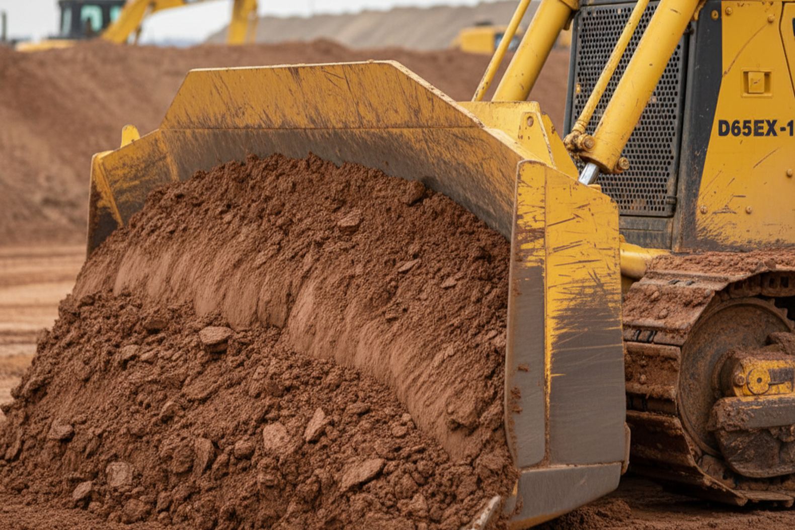 отвал Сигма на бульдозере Komatsu D65EX-16 с плотной массой грунта