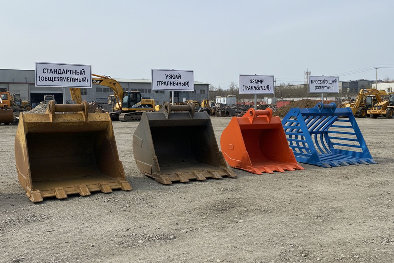 Различные типы ковшей для экскаватора — стандартный, усиленный, узкий, решетчатый