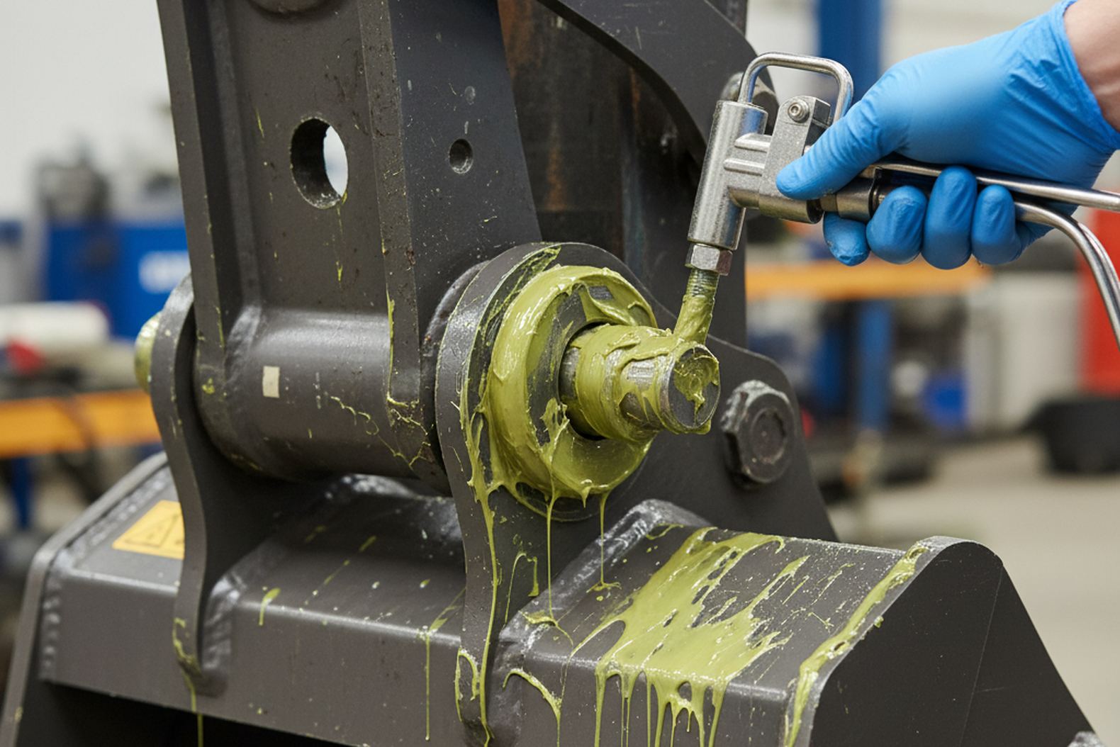 Смазка и обслуживание шарнира и пальца ковша на экскаваторе Volvo EC240